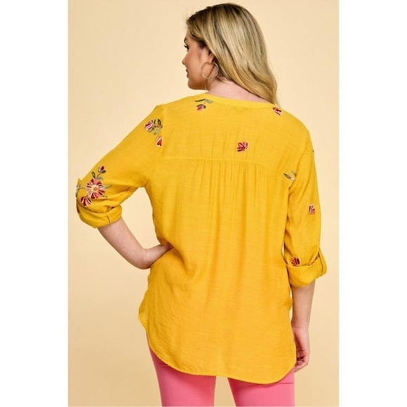 NWT Anthropologie Fig & Flower Yellow Floral Embroidered Button Up Size 2XL Top - Picture 3 of 15
